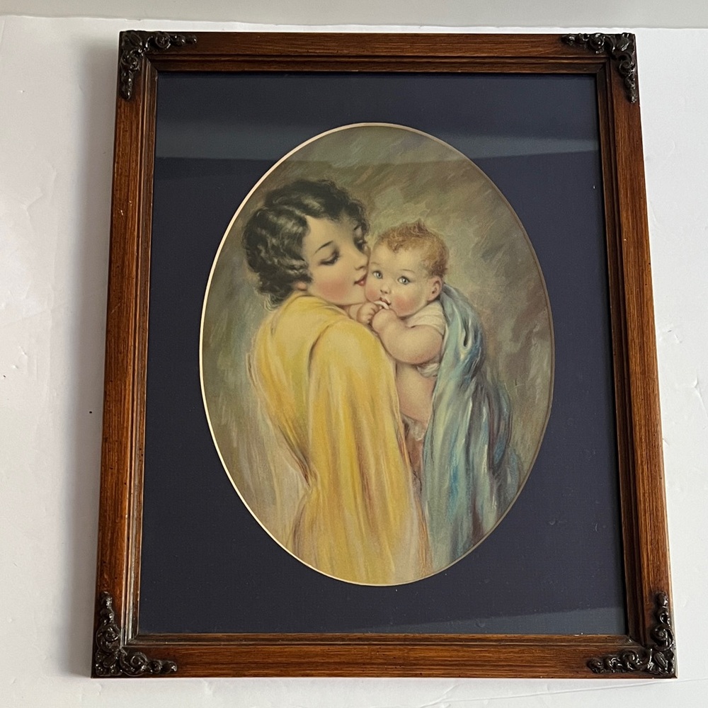 Vintage Young Mother & Baby Laurette Patton Wall Art Framed